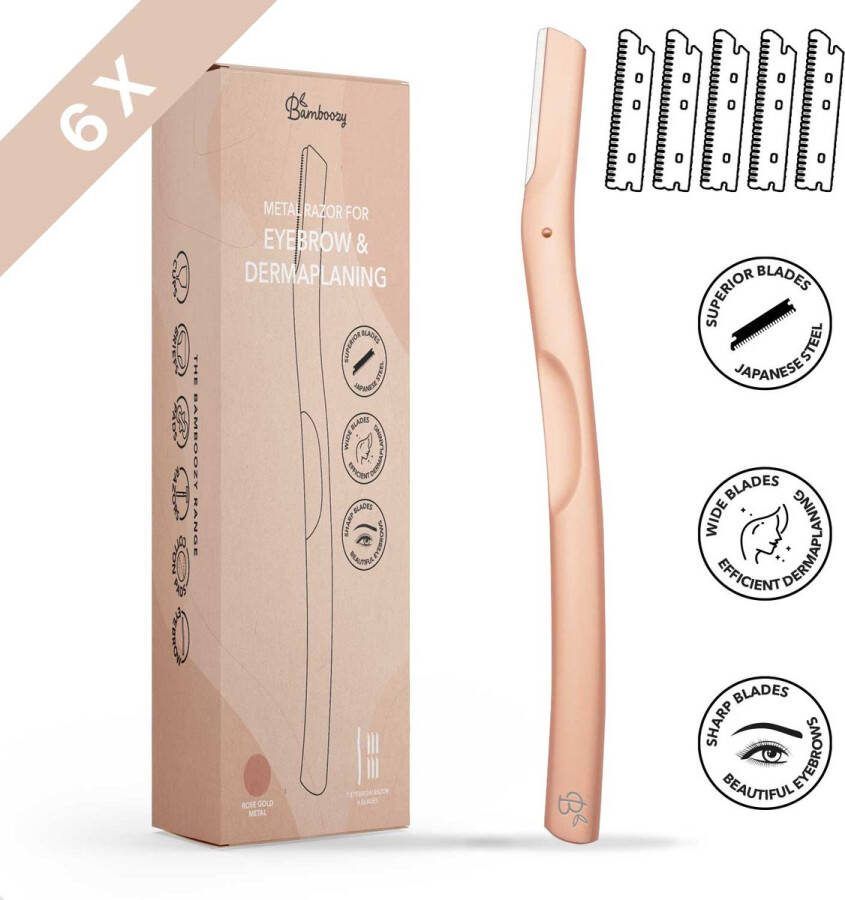 Bamboozy Metalen Dermaplaning 6x Wenkbrauw Scheermesje Mesje van Metaal Scheermes Gezicht Intieme Streek Wenkbrauw Trimmer Epileren Eyebrow Razor