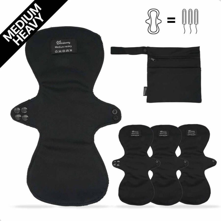 Bamboozy Wasbaar Maandverband 3x Medium Heavy Herbruikbaar Maandverband Wasbare Inlegkruisjes Bamboe Zero Waste