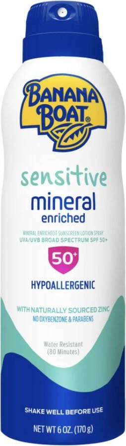 BANANA BOAT Mineral Enriched Sunscreen Spray Sensitive Skin Vrij van parfum Hypoallergeen Zonnebrand SPF 50 170g