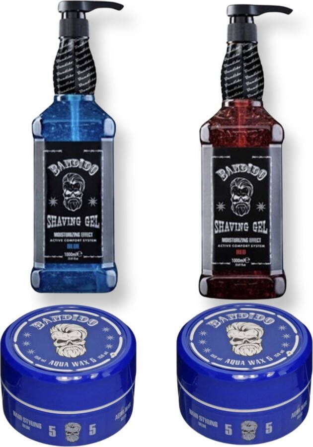 Bandido Shaving Gel for Men (2-Pack 1x Blue 1x Red) 1000 ml Scheergel = 2 GRATIS AQUA WAX NR 5 BLUE