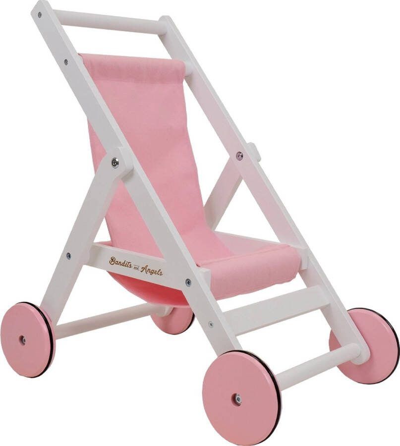 Bandits & Angels Bandits and Angels poppenbuggy Lovely Pink White houten poppenbuggy poppenwagen 2 jaar roze wit