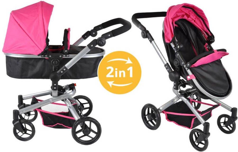 Bandits & Angels poppenwagen Black Angel 2in1 limited wandelwagen en buggy 3 jaar zwenkwielen roze