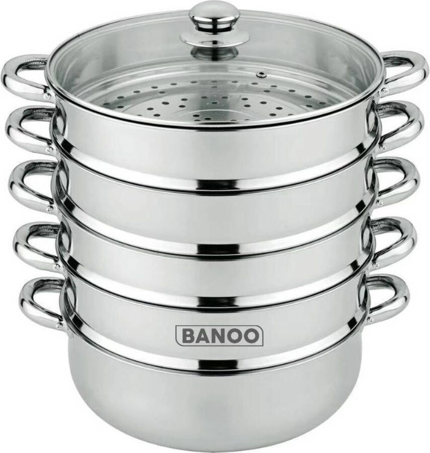 Banoo Stoompot Voedsel steamer pan met gehard glas deksel 36cm XX- rvs