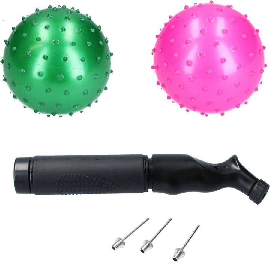 Banzaa Educatieve stekelige Bal – 2 stuks met Pomp – Motorische en Sensorische Stimulatie –Roze Groen 15cm