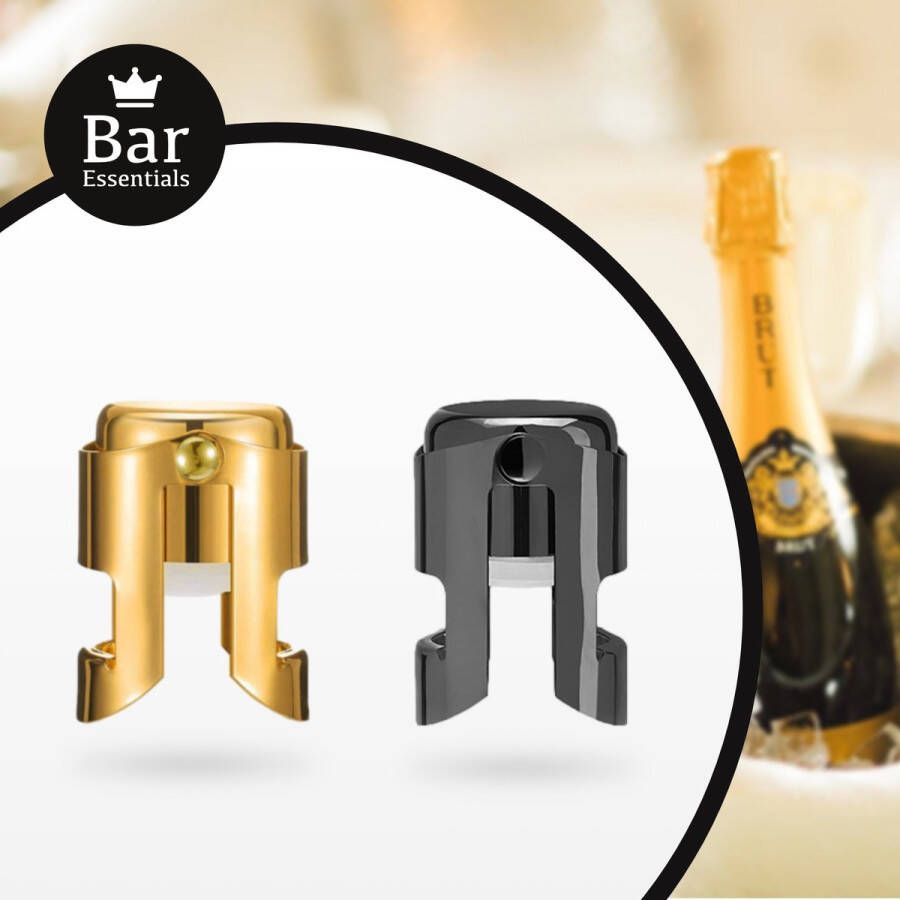 Bar Essentials Champagnestopper set (1x goud & 1x zwart) Flesafsluiter Champagne afsluiter Champagnestop Champagne dop Champagnedop
