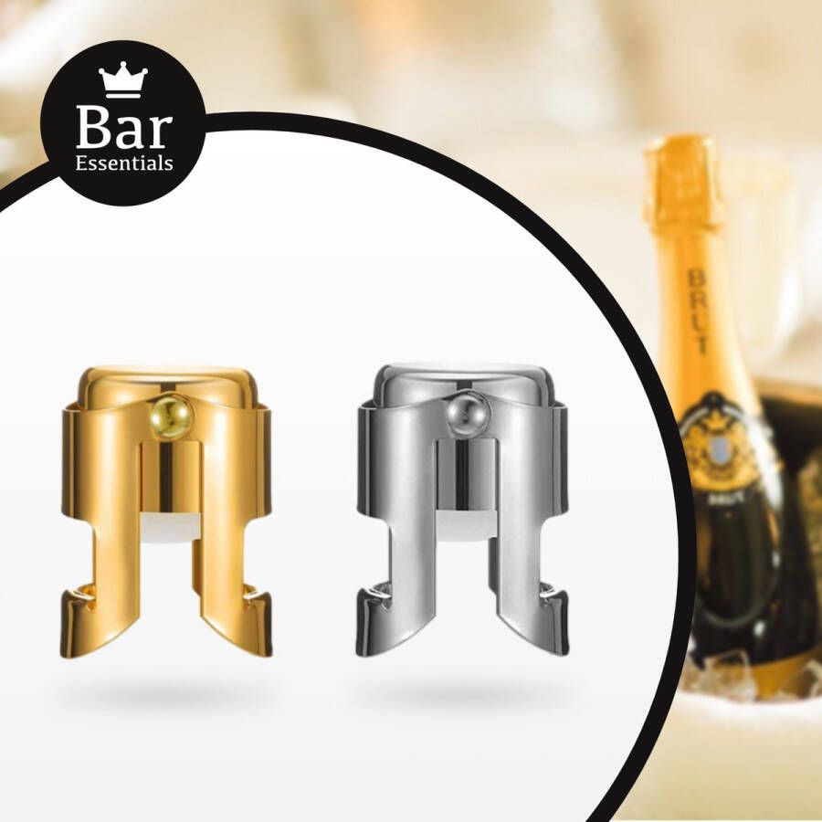 Bar Essentials Champagnestopper set (1x zilver & 1x goud) Flesafsluiter Champagne afsluiter Champagnestop Champagne dop Champagnedop