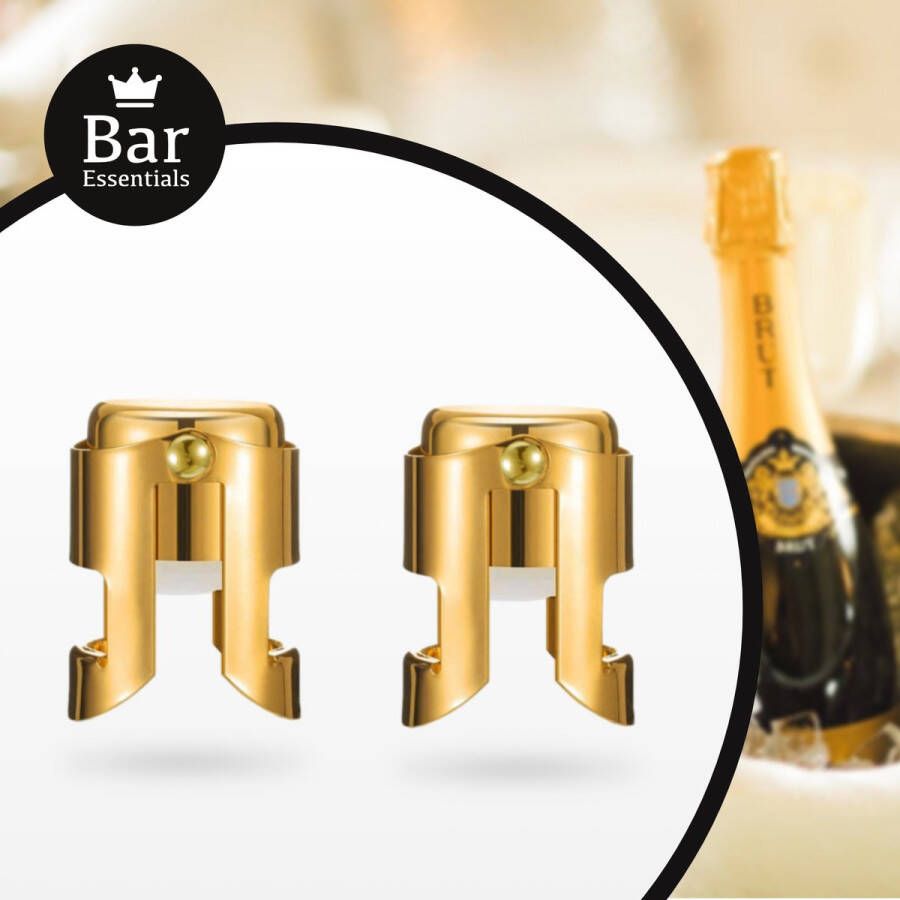 Bar Essentials Champagnestopper set (2x goudkleurig) Flesafsluiter Champagne afsluiter Champagnestop Champagne dop Champagnedop
