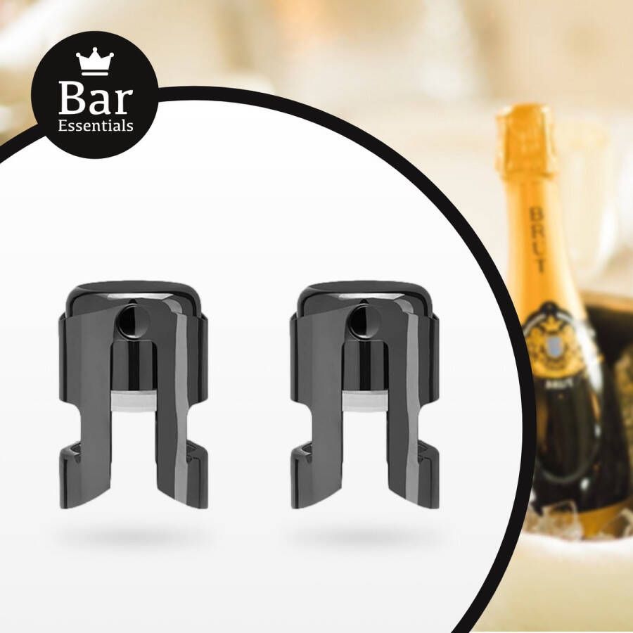 Bar Essentials Champagnestopper set (2x zwart) Flesafsluiter Champagne afsluiter Champagnestop Champagne dop Champagnedop