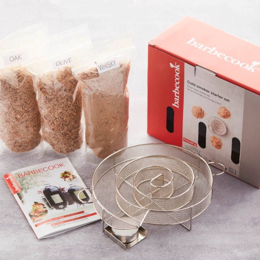 Barbecook Smokerbox Starter Set Met 3 Soorten Rookmot Rookgenerator Rookdoos Koud roken BBQ Barbeque Cold smoke Spiraal RVS Ø 17 cm