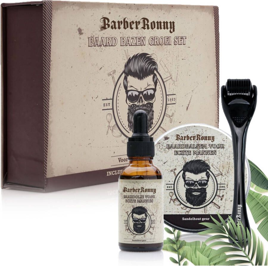BarberRonny Baard Groei Set Baardverzorging set Baardolie Baardroller Baardbalsem Baardgroei kit Derma Roller