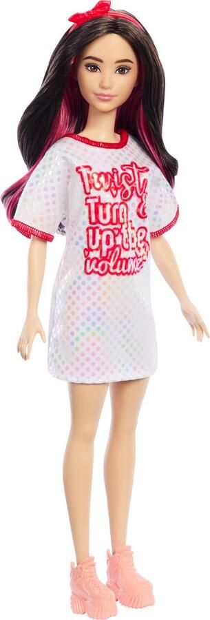Barbie 65 jaar Fashionistas Wit t-shirtjurkje met glanzende stippen Modepop