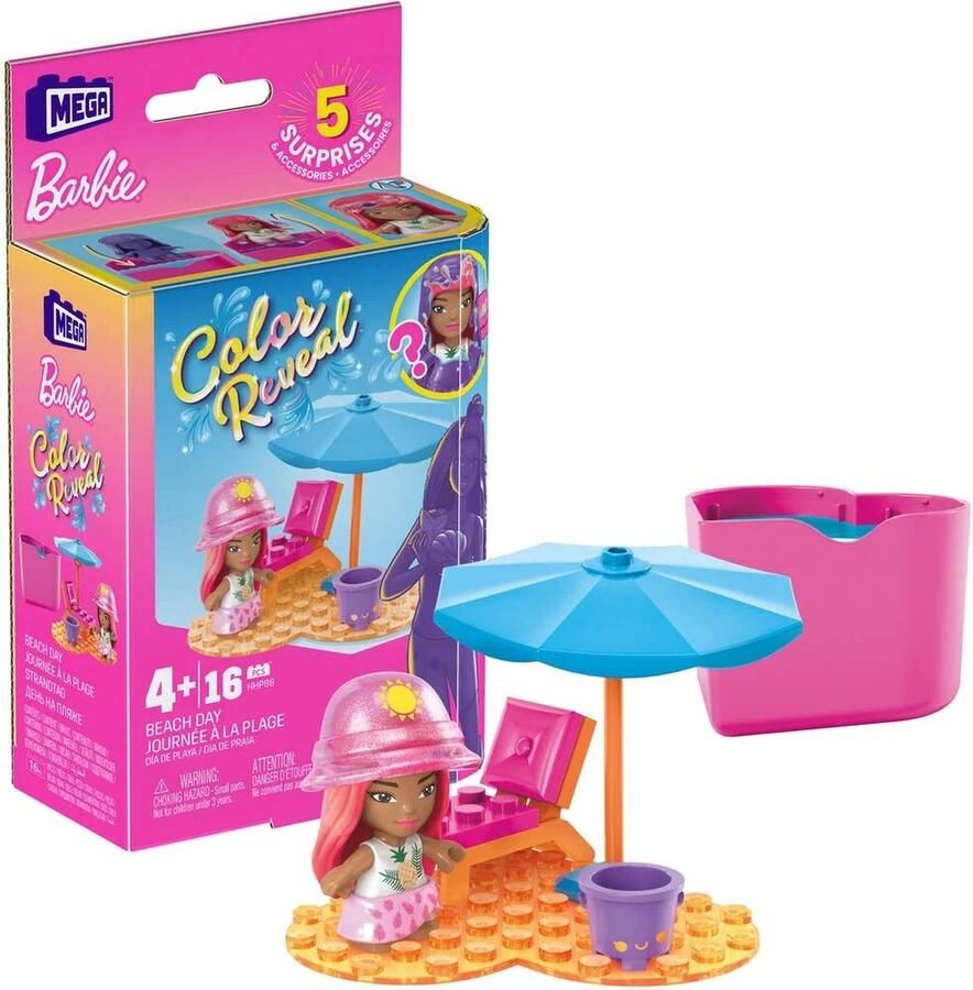 Barbie Color Reveal Beach Mega Bloks Bouwstenen set met pop