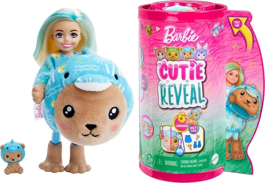 Barbie Cutie Reveal Pop 13 9 cm Teddybeer Dolfijn pop