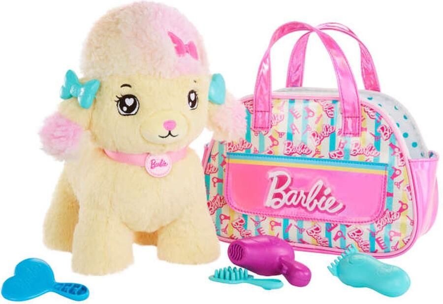 Barbie Knuffels Poedel Hond Met Draagtas En 6 Accessoires Pluche met Licht en Geluid Salon Huisdier Avontuur