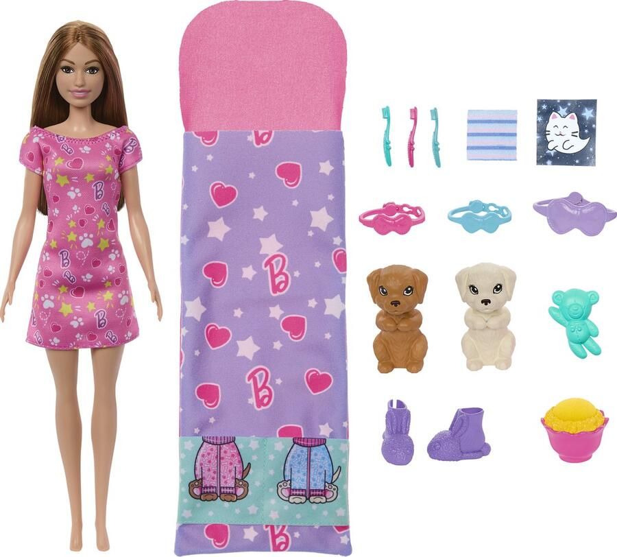 Barbie Slaapfeestje Met puppys pop