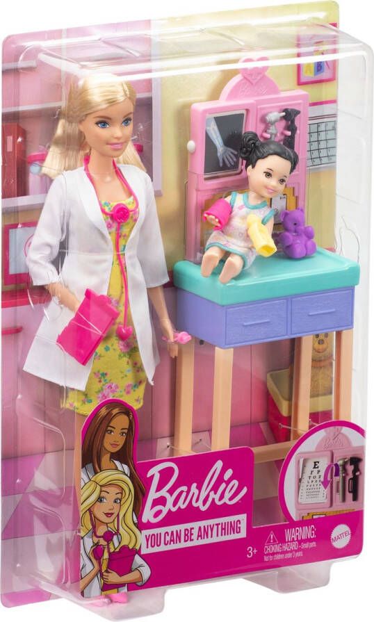 Barbie professionele doktersdoos met poppen en patiënt en medische accessoires modepop vanaf 3 jaar