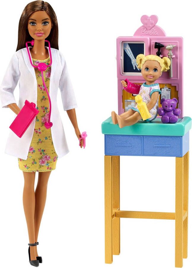 Barbie Careers Kinderarts Speelset Pop met Bruin Haar Minipop en Onderzoekstafel