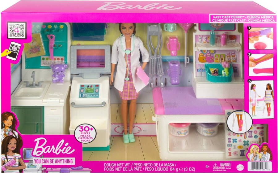 Barbie clinic box met brunette dokterpop en meer dan 30 items en accessoires fashion doll vanaf 3 jaar