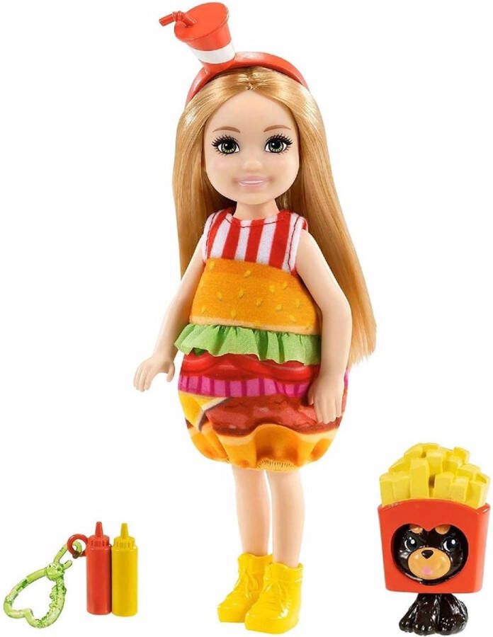Barbie Club Chelsea Meisje met Hamburger Jurkje 15 cm Minipop
