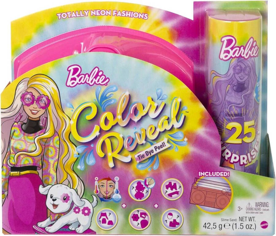 Barbie Color Reveal HCD26 Color Reveal Totally Neon Fashions Doll with Yellow Highlighted Brunette Hair and 25 Surprises Includes Colour Changing