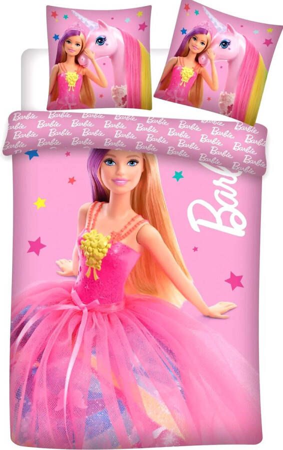 Barbie Ledikant Dekbedovertrek Roze Unicorn 100x135 cm