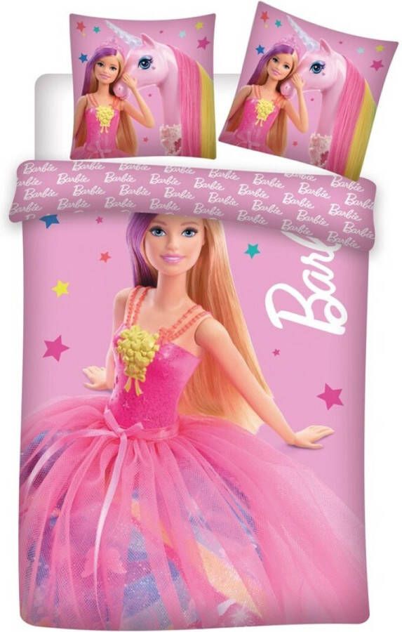 Barbie Dekbedovertrek Unicorn Princess Eenpersoons 140 x 200 + 65 x 65 cm Katoen