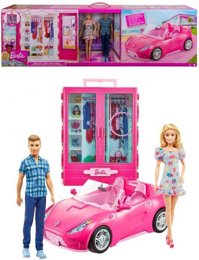 Barbie en Ken Inclusief auto en kledingkast pop set