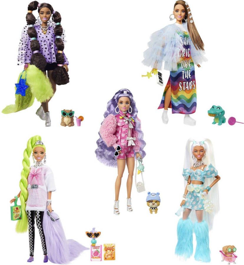 Barbie Extra Modepop 5 poppen met huisdier pop