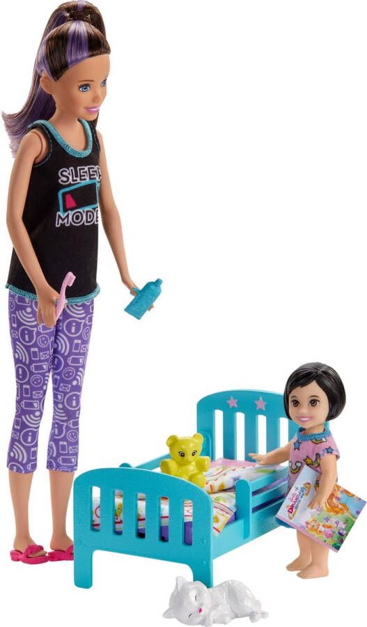 Barbie Family Skipper Babysitter Bedtijd Speelset Pop met Minipop en Bed