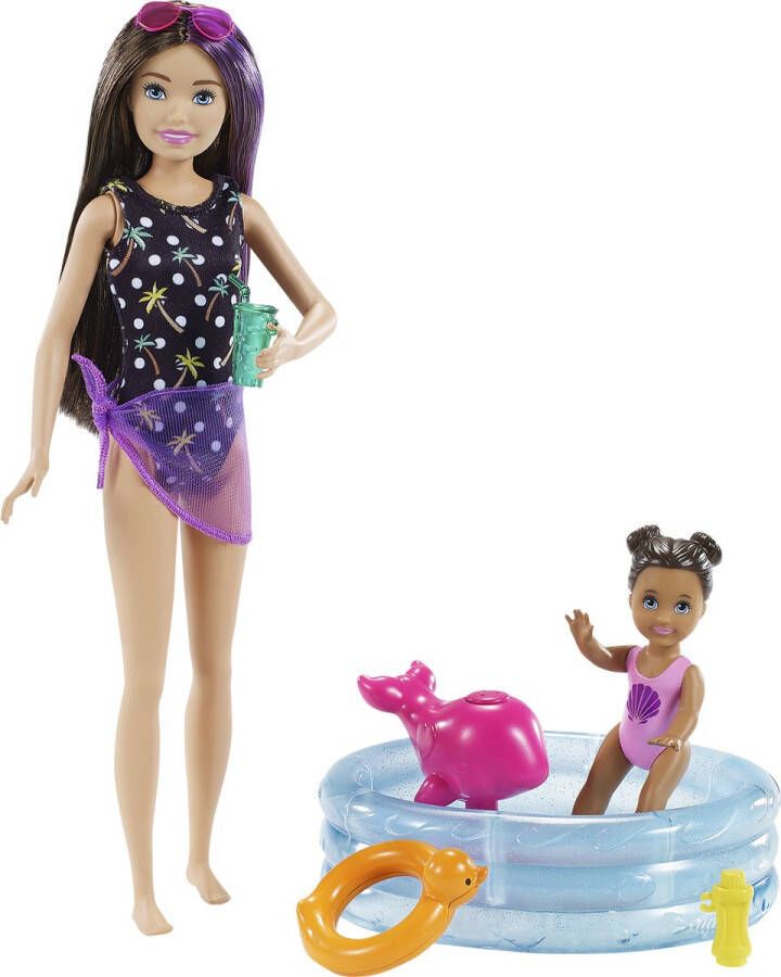 Barbie Family Skipper Babysitter Speelset pop met Minipop en Zwembad