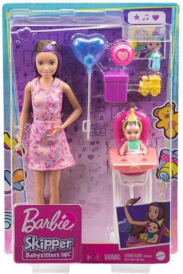 Barbie Family Skipper Babysitter Speelset pop met Minipop op Verjaardag