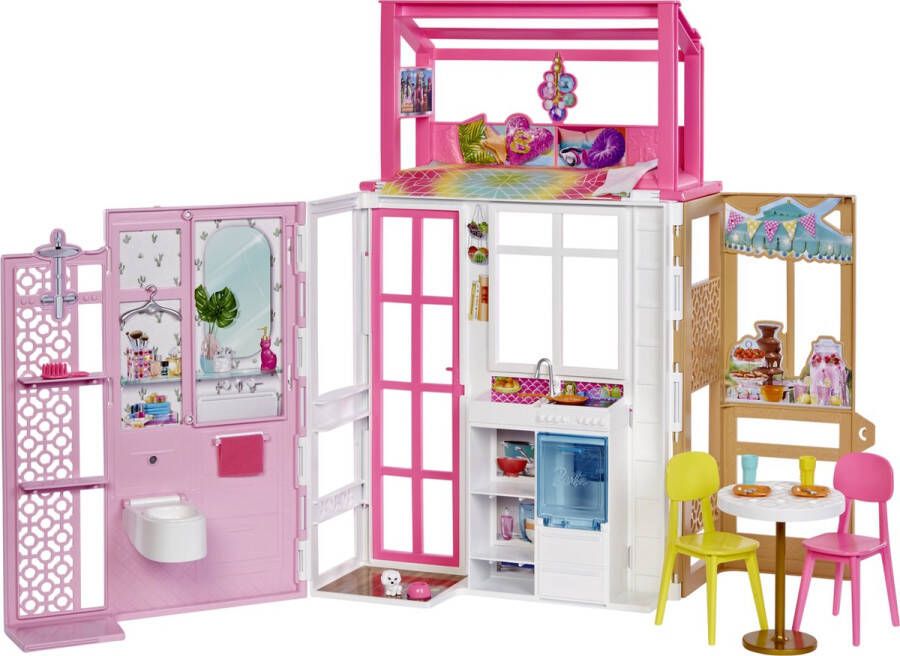 Barbie Poppenhuis 2 verdiepingen met Blonde Pop Meubles en Accessoires