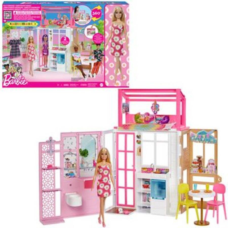 Barbie Dollhouse Playset with Doll & House with 2 Levels & 4 Play Areas
