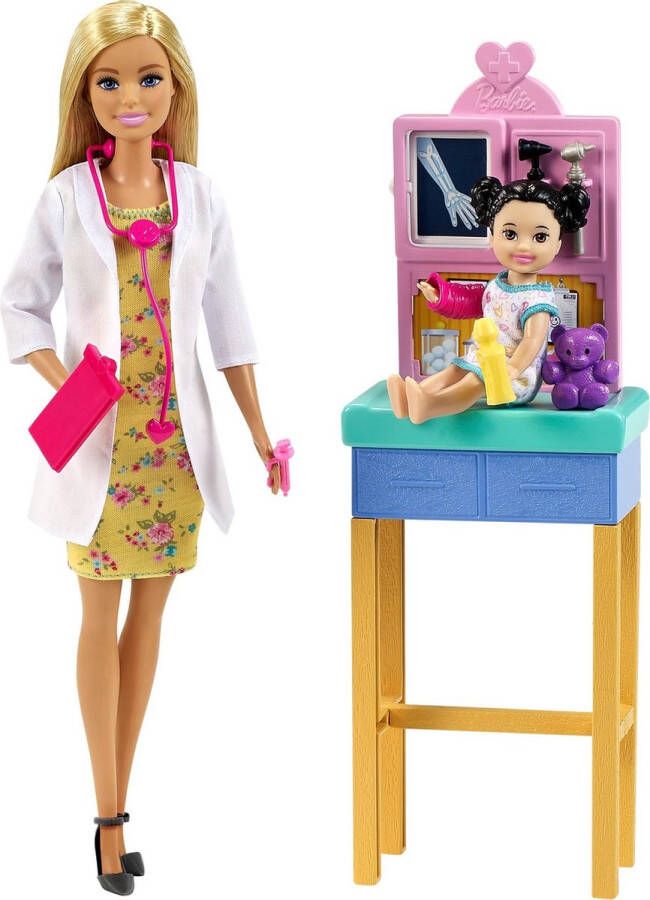 Barbie professionele doktersdoos met poppen en patiënt en medische accessoires modepop vanaf 3 jaar