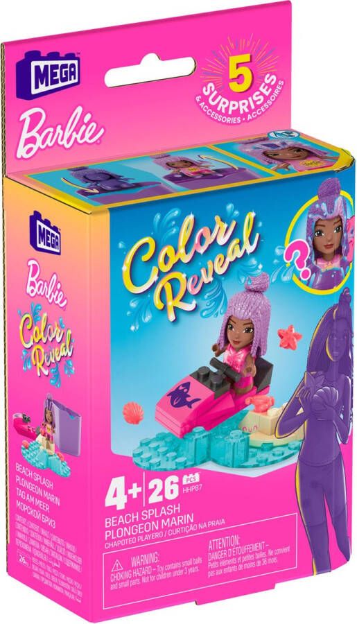 Mega Barbie Color Reveal Beach Splash MATTEL Bouwspeelgoed Bouwset met 5 Surprises & Accessoires Bloks Construx Barbie Color Reveal Bouwset