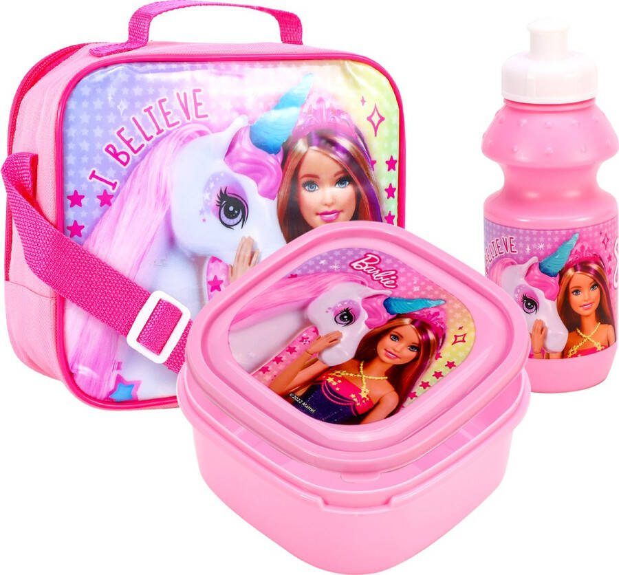 Barbie Mattel BARBIE Lunch Set Broodtrommel Drinkbeker Schoudertas Lunchtas