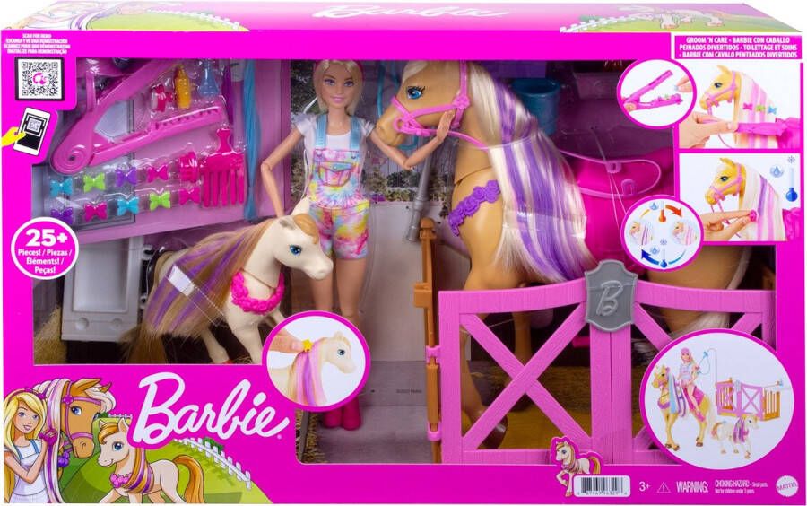 Barbie Paardenverzorging Pop Paarden en Speelset