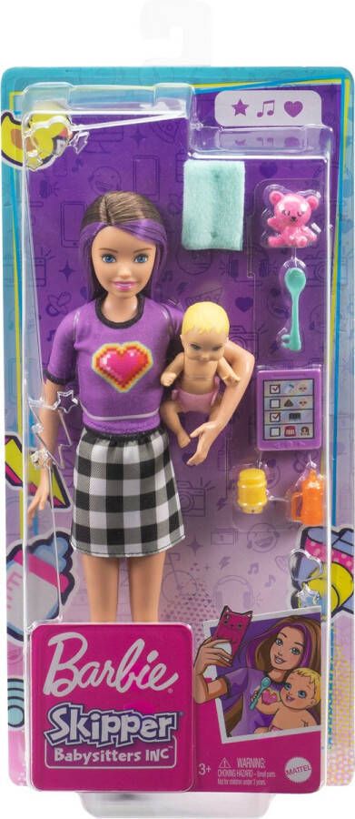 Barbie Family Skippers Babysitter Speelset Met Baby en Accessoires pop