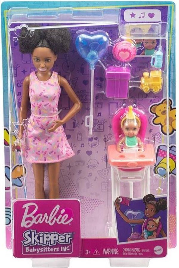 Barbie Skipper Babysitter Speelset Verjaardag Donker haar