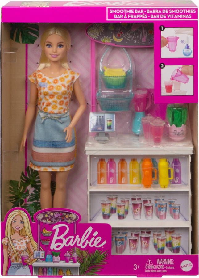 Barbie Smoothiebar Speelset Pop met Bekers Fruit en Smoothiebar