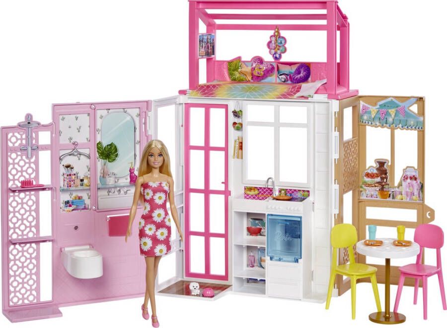 Barbie Dollhouse Playset with Doll & House with 2 Levels & 4 Play Areas