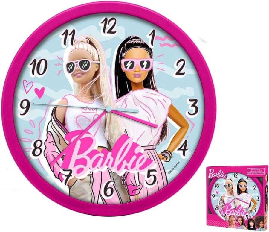 Barbie Wandklok Rond Roze 25 CM