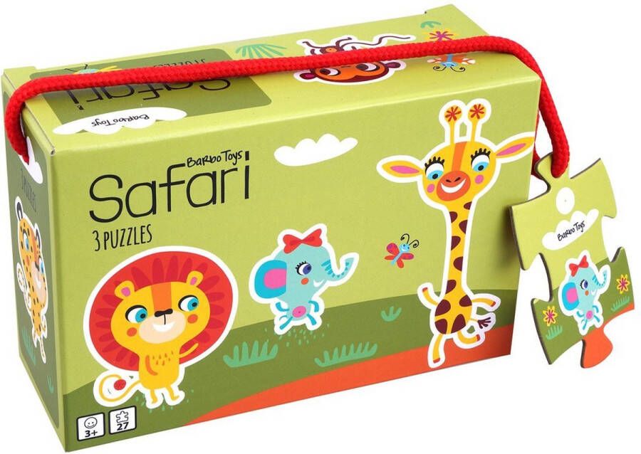 Barbo Toys Little Bright Ones 3 leuke puzzels 6 9 en 12 stukjes Safari In mooie box peuterpuzzel