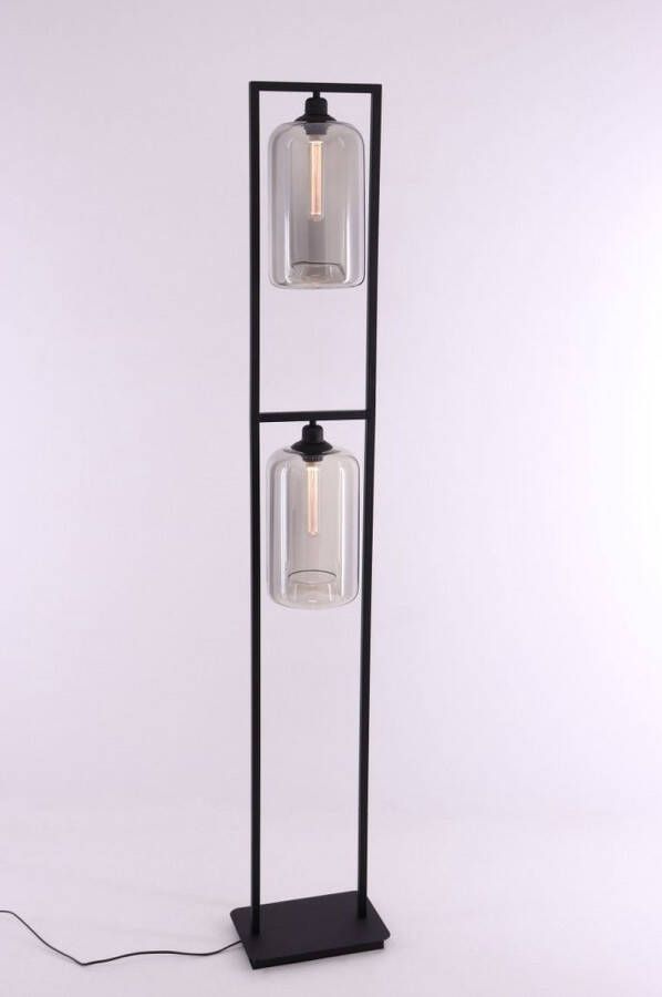 Barco Vloerlamp Grey EEF Folded Grey transparan grijs glas 2lichts 2xE27 mat zwart 170cm