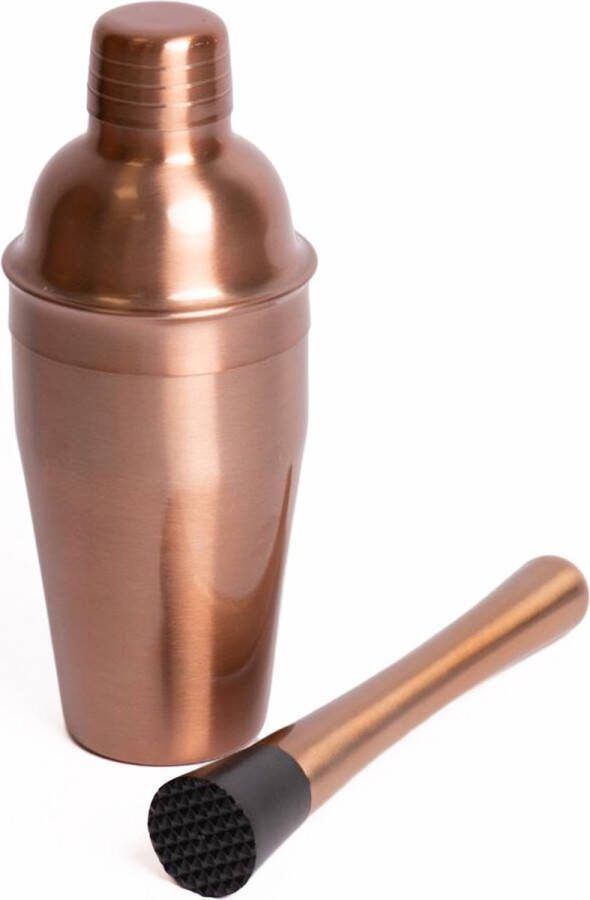 BarCraft 2-delige Cocktail Shaker Set inclusief koperen afwerking Cocktail Shaker en Drinks Muddler