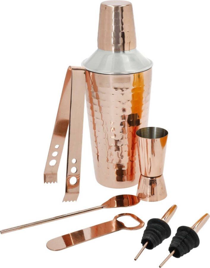 BarCraft Cocktail Set 7-Delig RVS Koper Gehamerd