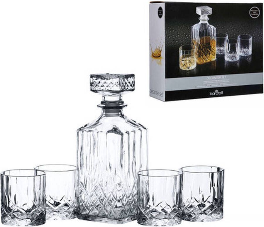 Bar Craft BarCraft Whiskey Set Decanteerset Karaf met glazen Geslepen Gl