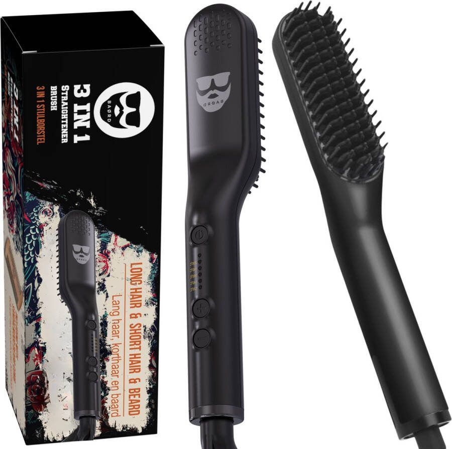 BAØRD Baardborstel 3 in 1 Baard stijltang Baardkam Baard styler Baard stijlborstel zwart