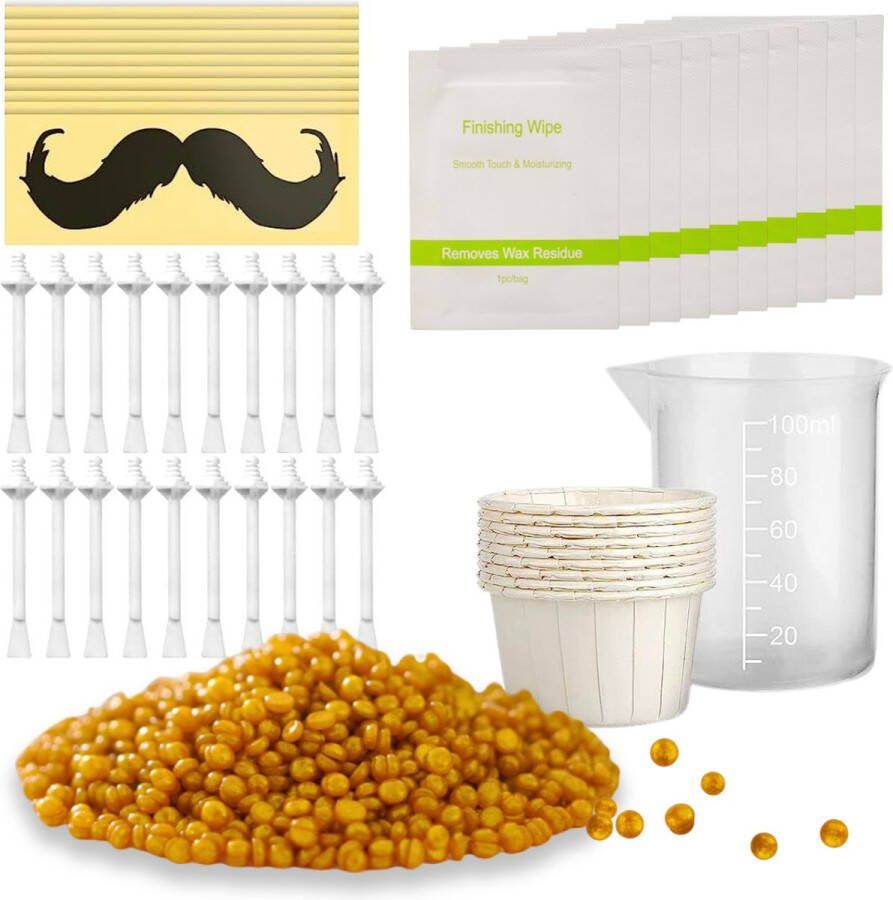 BAØRD Neus Wax Set Inclusief 100gr Gouden Wax Beans – 20 Wax Stokjes – 10 Wipes – 10 Snorbeschermers – 10 Cups – 1 Maatbeker – Neuswax – Neushaar Wax – Ontharingswax – Nose Wax Kit Neusharen Verwijderen – Neushaartjes Parels Bonen Neus Ontharing