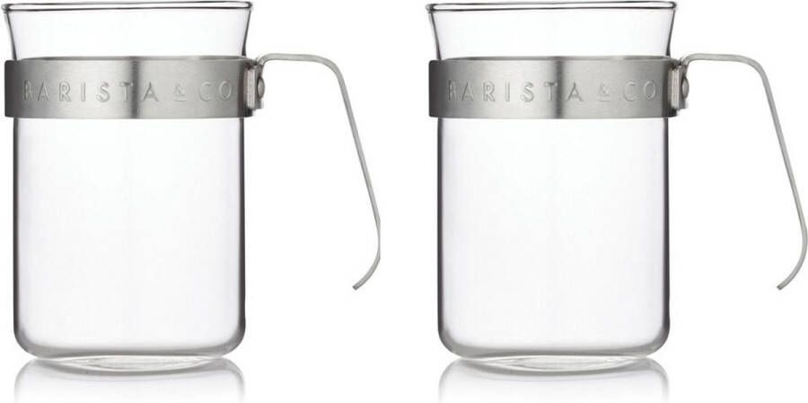Barista & Co koffiebeker Glas Set van 2 Stuks Electric Steel